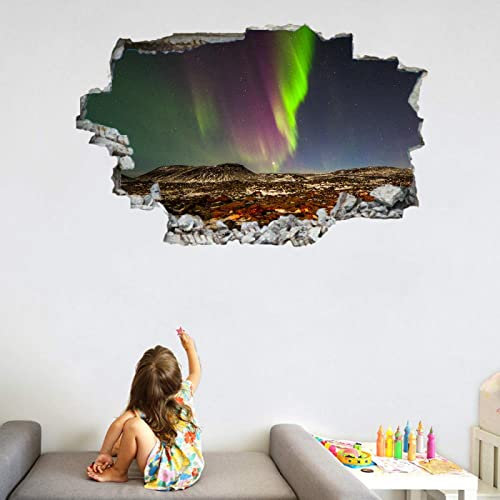 Aurora 3D Durchbruch Wandtattoo Mädchen Kinderzimmer Berge Wandaufkleber Dekorative Abnehmbare Wandsticker Vinyl für Junge Teenager Zimmer Wohnzimmer Schlafzimmer Wandbilder Deko 60 cm x 90 cm