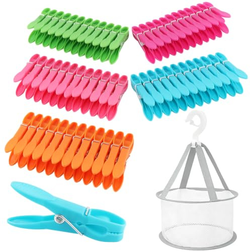 Lot de 60 Pinces à Vêtements en Plastique,Clip de Brise-Vent Antidérapantes Solides et Durables Mâchoires et Ressorts avec Une Forte Force de Serrage Multicolore