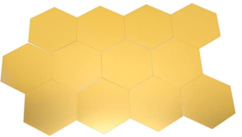 12-teiliger Spiegel-Wandaufkleber, sechseckiger Spiegel, Raumdekoration, Gold, großer Acryl-Spiegel-Wandaufkleber, Spiegel-Wandaufkleber, abziehen und aufkleben, für Wohnzimmer, Badezimmer(Gold)