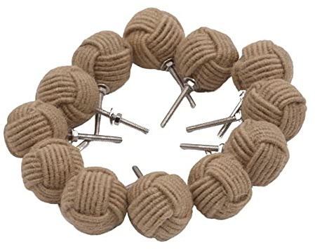 Cabinet Knobs 12 Pack for Cabinets & Drawers, Nautical Jute Rope Cabinet Door Knobs, Rustic Twisted Rope Drawer Pulls, Vintage Decorative Furniture Hardware for Kitchen Cabinets, Closet & Dressers