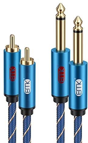 EMK Câble Mono 6,35 mm 1/4'' vers 2RCA, Dual 6,35 mm TS à 2RCA (1 m) | Câbles d'interconnexion Mâle à Mâle Câble Audio Stéréo 6.3mm pour amplificateurs, clavier, DVD, TV, haut-parleur