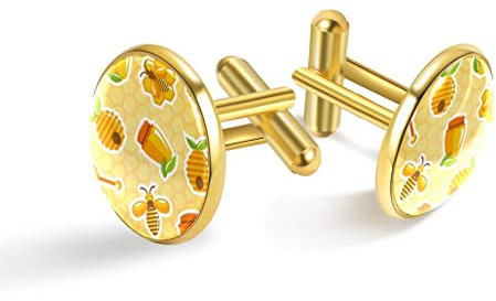 Gemelos de oro personalizados para camisa de esmoquin tarro de miel colmena abeja panal dulce, 20mm*20mm, Acero inoxidable, Cuarzo creado