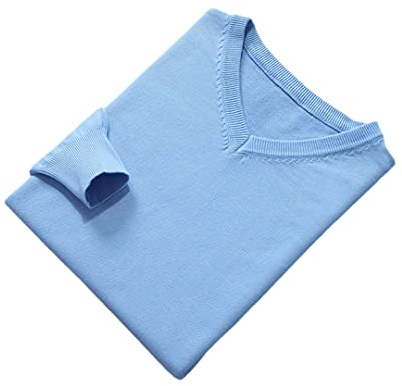Vogrtcc Kashmirtröja herr pullover höst vinter V-ringad mjuk varm jumper stickade tröjor, Ljusblått, L