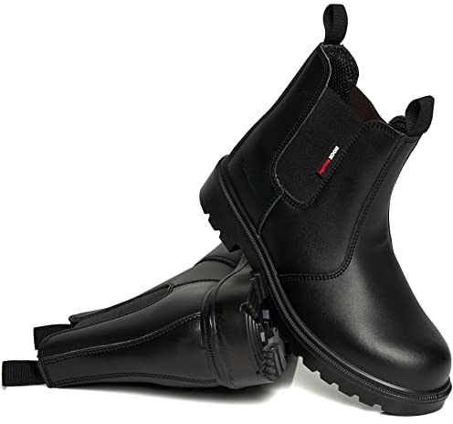 Rock Reptile MENS LEATHER SAFETY DEALER BOOTS TWIN GUSSET CHELSEA WORK STEEL TOE CAP WATERPROOF SHOES SIZE (BLACK, uk_footwear_size_system, adult, men, numeric, medium, numeric_11)