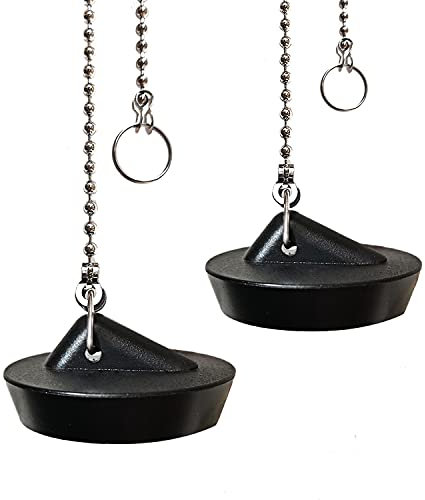 2 Pack Tomario Silicone Sink Bath Plug with Chain, 450mm Stainless Steel Ball Chain Hook for Kitchen Bath Sink Drain Stopper Plug (1 3/4 Inch, Drain Plug Size Between 42 to 45.5 mm)