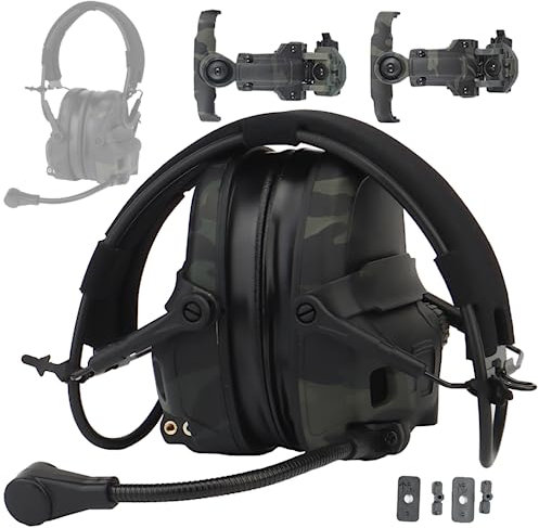 Taktisches Headset-Set mit Geräuschunterdrückung und Tonabnehmer, mit Helmschienen-Adapter, Jagd, Schießen, Airsoft-Ausrüstung, Gehörschutz, Comms-Kopfhörer (Multicam-Schwarz)