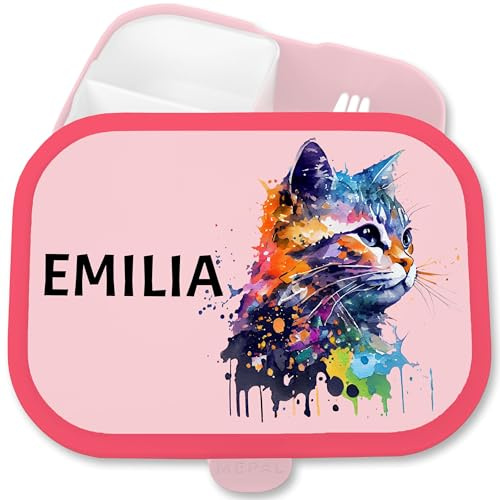 Brotdose Kinder Campus für Mepal - Katzen Brotbox Katze Vesperbox Cat I Cats Lunchbox Katzenliebhaber - 750 ml - Rosa - mädchen fächern schuldose katzenmotiv name jausenbox personalisierte