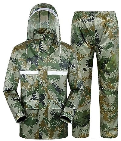 Set Regenjacke Herren Wasserdichter Atmungsaktiv Fahrrad Regenbekleidung Motorrad Regenmantel Camouflage Regenanzug Leicht Winddicht Funktionsjacke Outdoor Wanderjacke für Damen mit Kapuze (CE2, L)