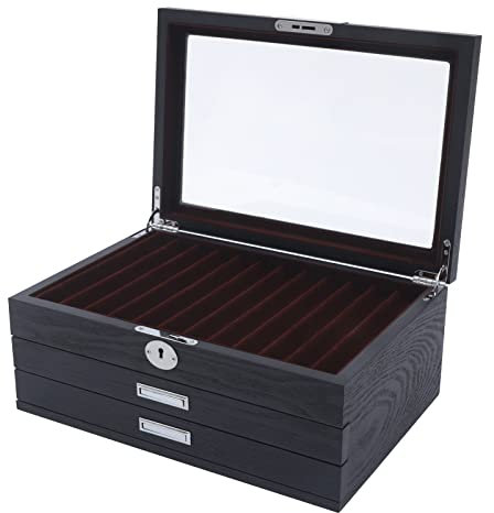 panfudongk Luxus Holz Stiftebox Stiftehalter | Stifte Organizer | Vintage Design | 34 Stifte Kapazität | Samtfutter | Abschließbar