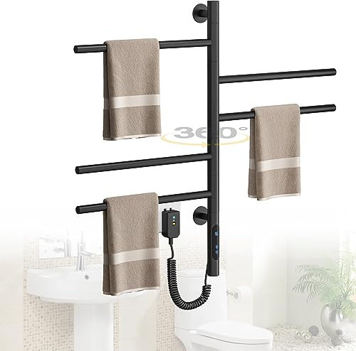LCD Touch Elettrico Programmabile 4 Modalità Intelligenti,Ruota di 180°,Scaldasalviette Termoarredo Bagno 85W,Scaldasalviette ,Tempistiche 1-9 Ore,Regolazione Della Temperatura 30-70°, 420x660mm,Nero
