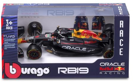 BBURAGO Red Bull Racing RB19 Max Verstappen #1 2023 – Realistisk modellbil i skala 1:43, körd av Max Verstappen, officiellt licensierad av Red Bull, rekommenderad ålder 3+ år
