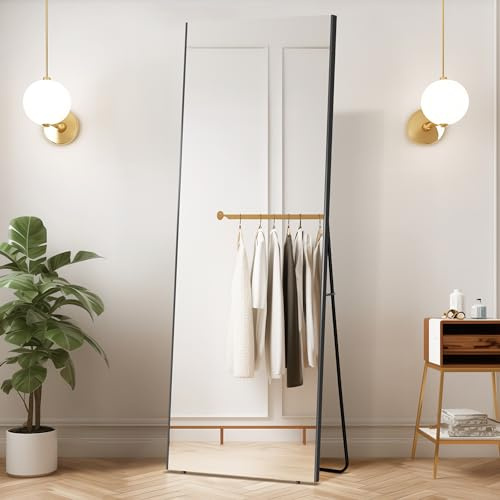 brisafe Miroir sur Pied 180 x 60 cm, Miroir de Sol Pleine Longueur avec Cadre Noir, Grand Miroirs Mural Miroirs avec Film Nano Incassable pour Chambre, Salon, Entrée, Salle de Sport