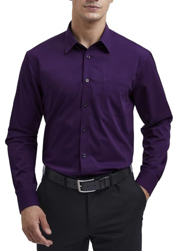 HISDERN Herren Hemd Langarm Businesshemd Regular Fit Hemd aus Bambusfaser Freizeithemd Bügelfreies Herrenhemd mit Brusttasche