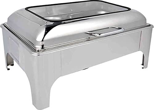 Chafing Dish, hydraulischer Buffetofen mit Glasabdeckung, 9 l Goldener Buffetofen aus Edelstahl, quadratische Heizung (Silber 57 x 42,5 x 27 cm)