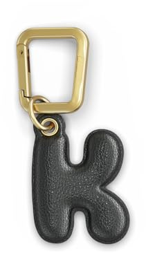 UNTAGS - Charm Buchstabe K - Material mit Ledereffekt - Inklusive Goldener Metallschnalle - Schwarz