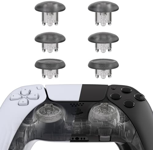 eXtremeRate Edge Stil Thumbsticks für ps5 und für ps4 Controller, Austauschbare Analogsticks Joysticks Aufsätze für ps5 Controller-Transparent Schwarz [ThumbsGear]