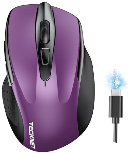 TECKNET Mouse wireless ricaricabile, USB-A, silenzioso, 6 regolabili, 4800 DPI, mouse per computer senza fili, mouse ergonomico per laptop, 6 pulsanti, mouse 2,4 G per Chromebook, impugnatura