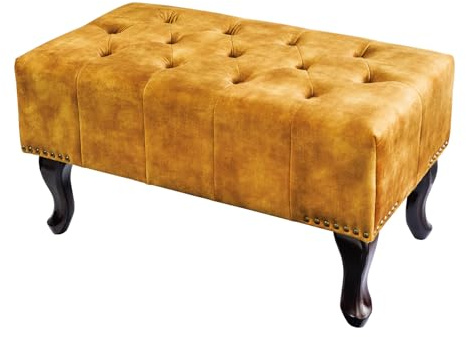Fußhocker CHESTERFIELD 80cm - senfgelb - Samt Wellenunterfederung | Sitzmöbel, hoher Komfort, Ziersteppung, hochwertiger Samtbezug