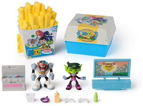 DC - Teen Titans Go! - Kitchen Chaos Dis-Play Set - Décors Avec 2 Figurines Beast Boy Et Cyborg - Accessoires - Jouet À Collectionner - Super Héros - Figurine Pour Enfant - Jouet Enfant 4 Ans Et +
