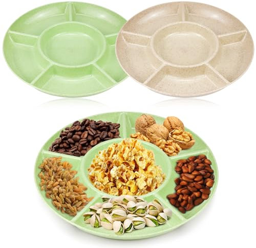 Snackteller Snackschale Snackbox Rund mit Fächern 2 Stück Snackschalen Set Portionsteller 5 Fach Obstteller Blooming Snack Box Tray Snack Schalen Süßigkeiten Schale Snackspender für Nüsse Desserts