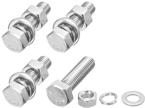 METALLIXITY Hex Head Screws Bolts, Nuts, Flat & Lock Washers Kits (M12-1.75x45mm) 4 Set, Stainless Steel Fully Threaded Machine Screws Bolt Set - for Home Appliance Equipment