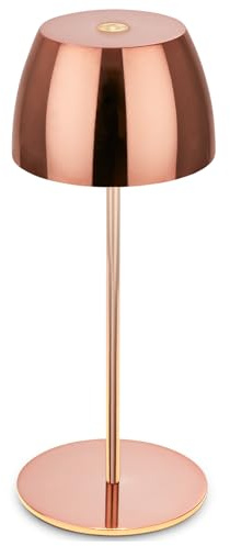 BRILONER - Mini LED Tischlampe kabellos IP44 mit Touch, stufenlos dimmbar, Akku & Lichtquelle tauschbar, Nachttischlampe, Wohnzimmer, LED Lampe, Akku Tischleuchte, 8x20 cm (DxH), Rosegold glänzend
