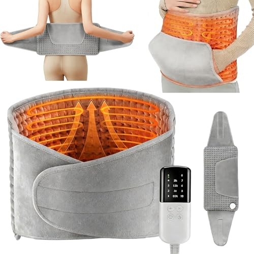 Aofesel Ceinture Chauffante Lombaire, Coussin Chauffant Electrique, 10 Températures & Minuterie 4H, Coussin Chauffant Dos avec Velcro Étendu et Élargi Lavable en Machine, 125x30CM Gris