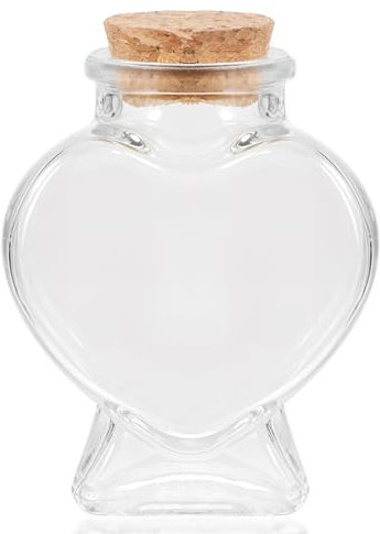 COMNICO Glass Heart-Shaped Bottle with Cork Lid - Decorative Clear Glass Bottle for Wedding Favors, Candy Containers, DIY Art Crafts