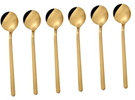 COLLBATH 6pcs Coffee Spoon Stainless Steel Round Spoon Mini Long Handle Teaspoons Stirring for Sugar Dessert for Home Kitchen Use