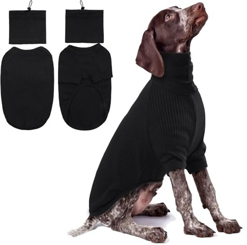 Hundeshirt Mittelgroße Hunde, Frühling Strickwaren Hund Hundepullover Mittelgroße Hunde Schlafanzug Hundepullover Strick mit Ohrenschutz Hund Hundepulli für Mittlere Hunde Dog Sweater(Schwarz, M)