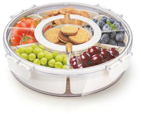 imposyu Snack Box avec 6 Compartiments Bol à Collation avec Couvercle Snack Bowl pour Bonbons, Collations, Biscuits, Noix, Fruits, Dia 28cm