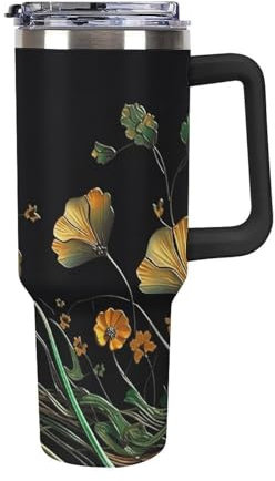 40 Oz Tumbler with Handle And Straw Double Vacuum Leakproof Travel Coffee Mug Cute Water Bottle Vine Plant Car Cup for Women Men