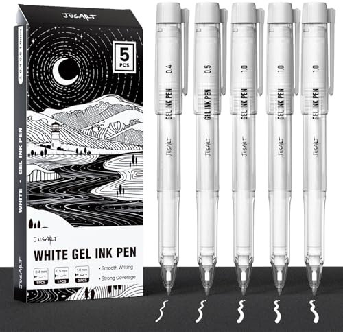 JusArt Bolígrafos de gel blanco puntas surtidas de 0,4 mm, 0,5 mm y 1,0 mm. Bolígrafos de tinta blanca opaca para papel negro, dibujo