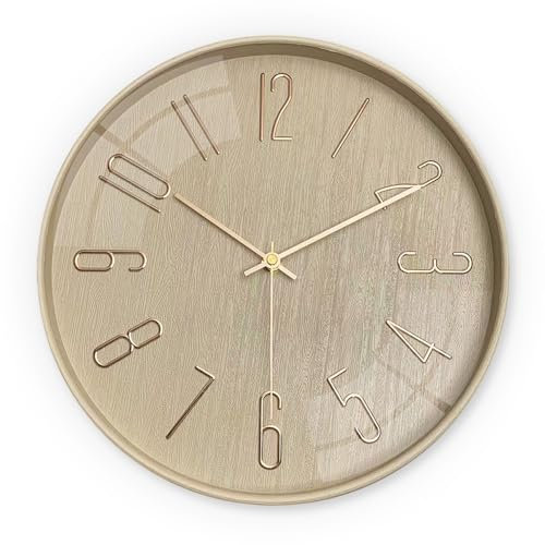 NUOVO Horloge murale 30,5 cm Décoration intérieure moderne Beige Horloge murale Design simple 3D Horloge murale silencieuse à piles Pas de tic-tac pour bureau cuisine salon chambre école