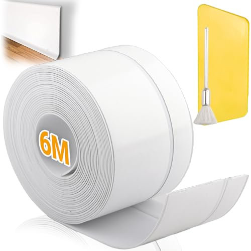 YnewL Plinthe Souple Autoadhésive, 6m Plinthe PVC 50x20mm Plinthe Cuisine, avec Spatule et Pinceau, pour Cuisine et Salle de Bain(Blanc)