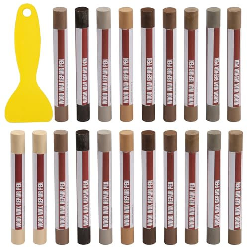 YIEMI Wood Filler Sticks,20 Colors Wood Repair Wax Crayons,Wood Furniture Markers Touch up for Repairing Scratches, Dings, Cracks and Holes in Wood Floors, Cabinets, Cut Panels(Technicolor Series)