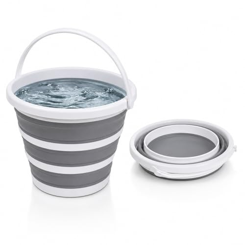 Faltbarer Eimer 10L, Falteimer Silikon BPA Frei, Campingeimer Zusammenklappbar mit Henkel, Wassereimer Klappbar für Camping, Wohnmobil, Caravan, Garten, Haushalt, Angeln, Auto Waschen