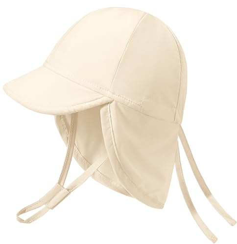 heekpek Gorro Bebe Verano UPF 50 Proteccion Solar Gorro Playa Proteccion UV Sombrero de Sol Ajustable para Niño Niña, Arroz Blanco, 0-6 Meses