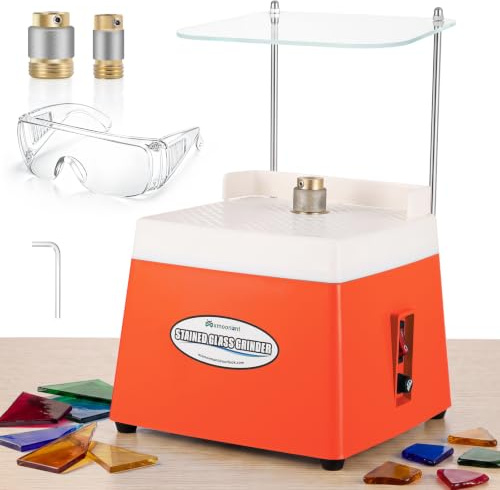 Mxmoonant Automatische Glasschleifmaschine für Buntglas, Keramik | DIY-Heimdekoration, Mosaikfliesen, Handwerk, mit 2 Diamantschleiferbits (5/8'' & 1'') & Schallwand, EU Stecker (Orange)