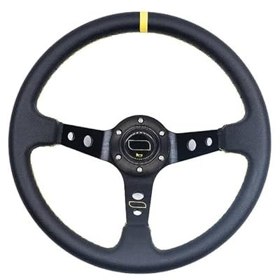 Sportlenkrad,Drifting Steering Wheel,Lenkrad Universal 14 Zoll 350mm PVC PU Auto Aluminium Racing Lenkräder Deep Corn Drifting Sport Auto Lenkrad(Leather-Black-Yellow)