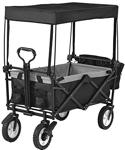 HYEFDWS Chariot de Camping Pliable, Chariot de Jardin Portable à 4 Roues, auvent Amovible, Chariot de Jardin Pliable, Chariot à Tirer, Chariot à Main, Chariot
