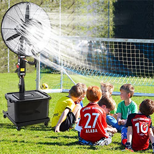 Ventilatore a spruzzo per umidificazione e raffreddamento industriale, ventilatore a piantana oscillante a 90° con nebulizzatore, ventilatori nebulizzatori per esterni per il raffreddamento, serbatoi