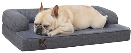 KSIIA Panier Chien Dehoussable Lavable, Coussin Orthopédique pour Chien Imperméable avec Dossier en U et Semelle Antidérapante, Gris Foncé, 73x45x15cm