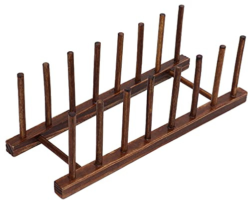ZAWELIYO Estante de Secado de Platos de Madera, Estante de Plato Plegable 8 Columnas Organizador de Cocina Guardado de Espacio para Platos Tazas Tapa de Maceta Madera Compuesta
