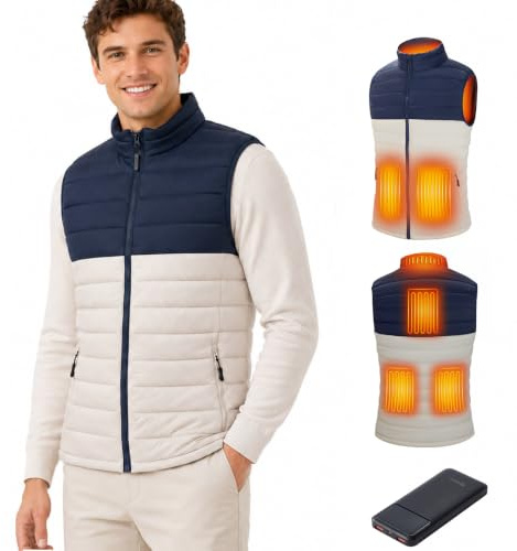 SZNX Beheizbare Weste Herren mit Akku 10000mAh - Elektrische Heizweste USB Aufladbar, 6 Heizzonen & 3 Stufen, Warme Thermoweste Winterjacke für Motorrad, Jagd, Outdoor & Arbeit, Waschbar, XL