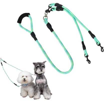 Hundrep, dubbelkoppel för promenader - Utrustad med ergonomiskt handtag och vridsäker teknik för säkerhet för små, medelstora, raser under promenader och träning