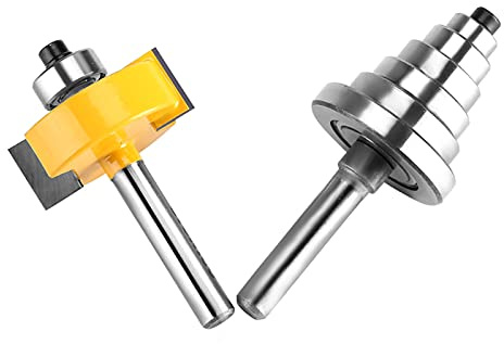 1/2H - 1/4 Rabbeting Router Bit, Shank Rabbet Router Bit with 7 Bearings Set Interchangeable and Adjustable for Solid Wood Particle Board Plywood