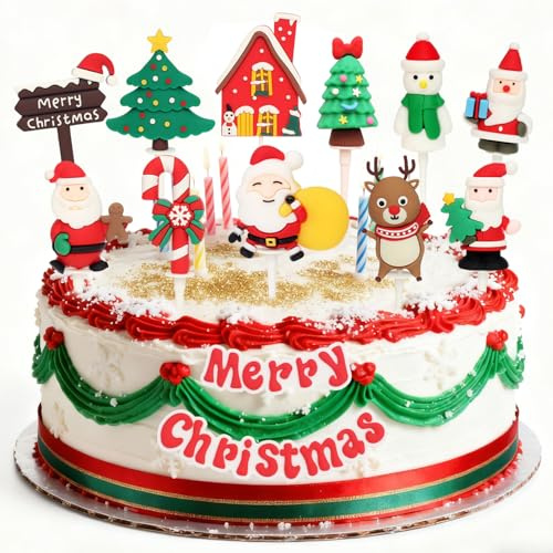 Adornos para Cupcakes de Navidad, Decoración de Tartas Papá Noel, Christmas Cake Toppers, Decoración de Pasteles, para Fiestas Navidad para Niños (12 Piezas)