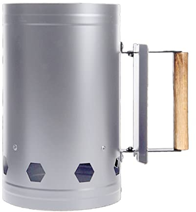 Ausla Accenditore a per Carbone con Manico in Legno, Piatto in Acciaio Inossidabile Ispessito per Cucinare All'aperto, Barbecue e grigliate. (White)