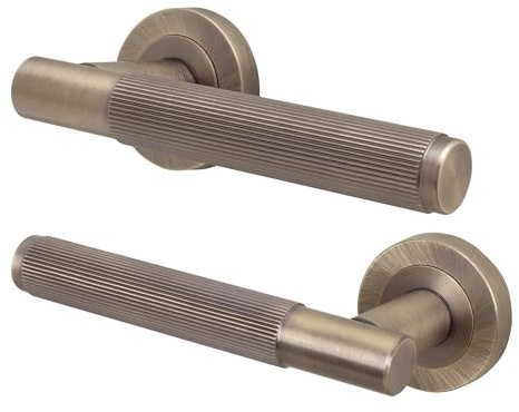 EAI Antique Brass Door Handles, 1 Pair Lever on Rose - Oruro | 1 Pair of Lever on Rose Internal Door Handles, Fixings Included